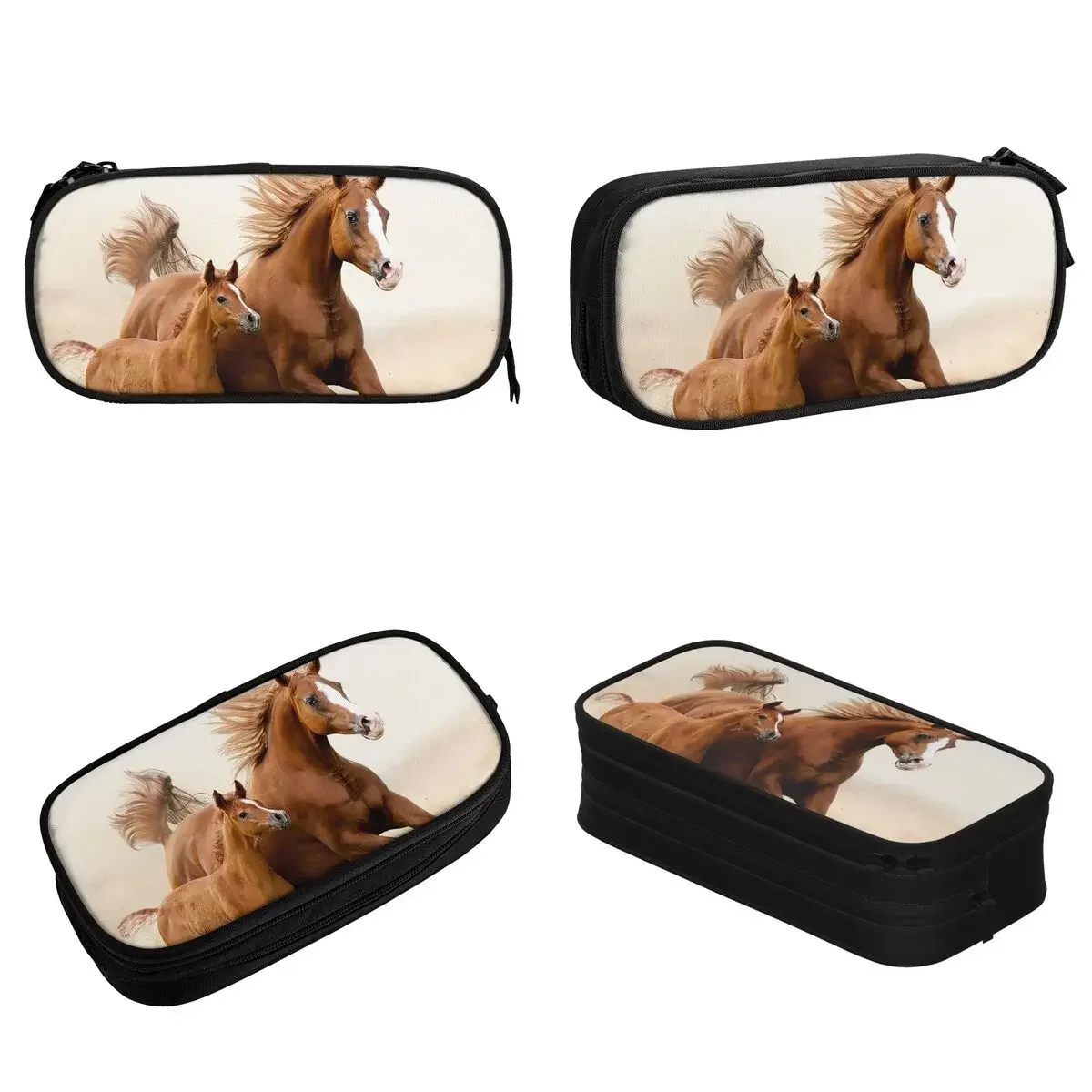 Horse Family Pencil Case New Galloping Animal Lovers Pen Box Bag for Student Large Storage Students School Gifts Pencilcases