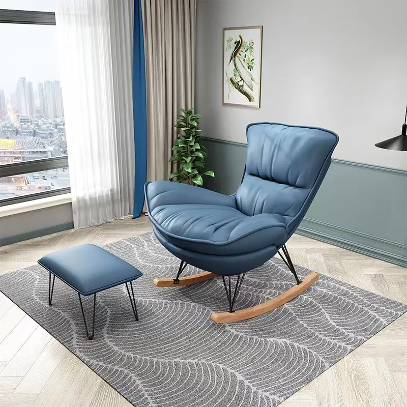 &Family Living Room Rocking Chair Adult Leisure No Folding Rocking Lazy Sofa Chair Leather Material for Home Furniture
