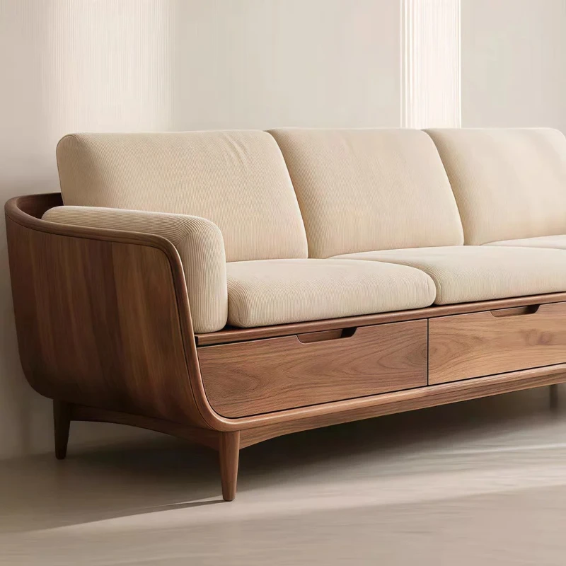 New Chinese-style solid wood sofa modern simple black walnut combination furniture small apartment straight row leisure
