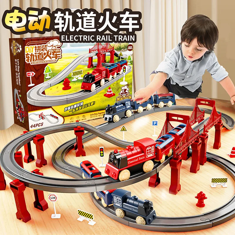 Hot Selling Electric Assembling Rail Train Boy Educational Simulation Model Set Christmas Birthday Gift Train Track Toys