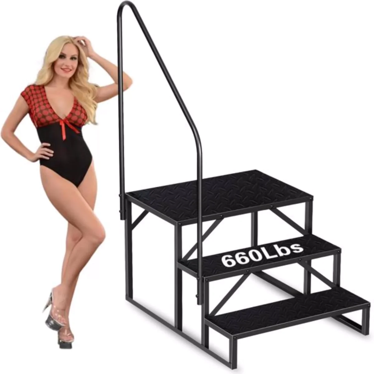 

3-ступенчатая лестница надземного бассейна с поручнями — грузоподъемность 440 фунтов, сверхмощная для спа-центри/гидромассажной ванны и использования на открытом воздухе