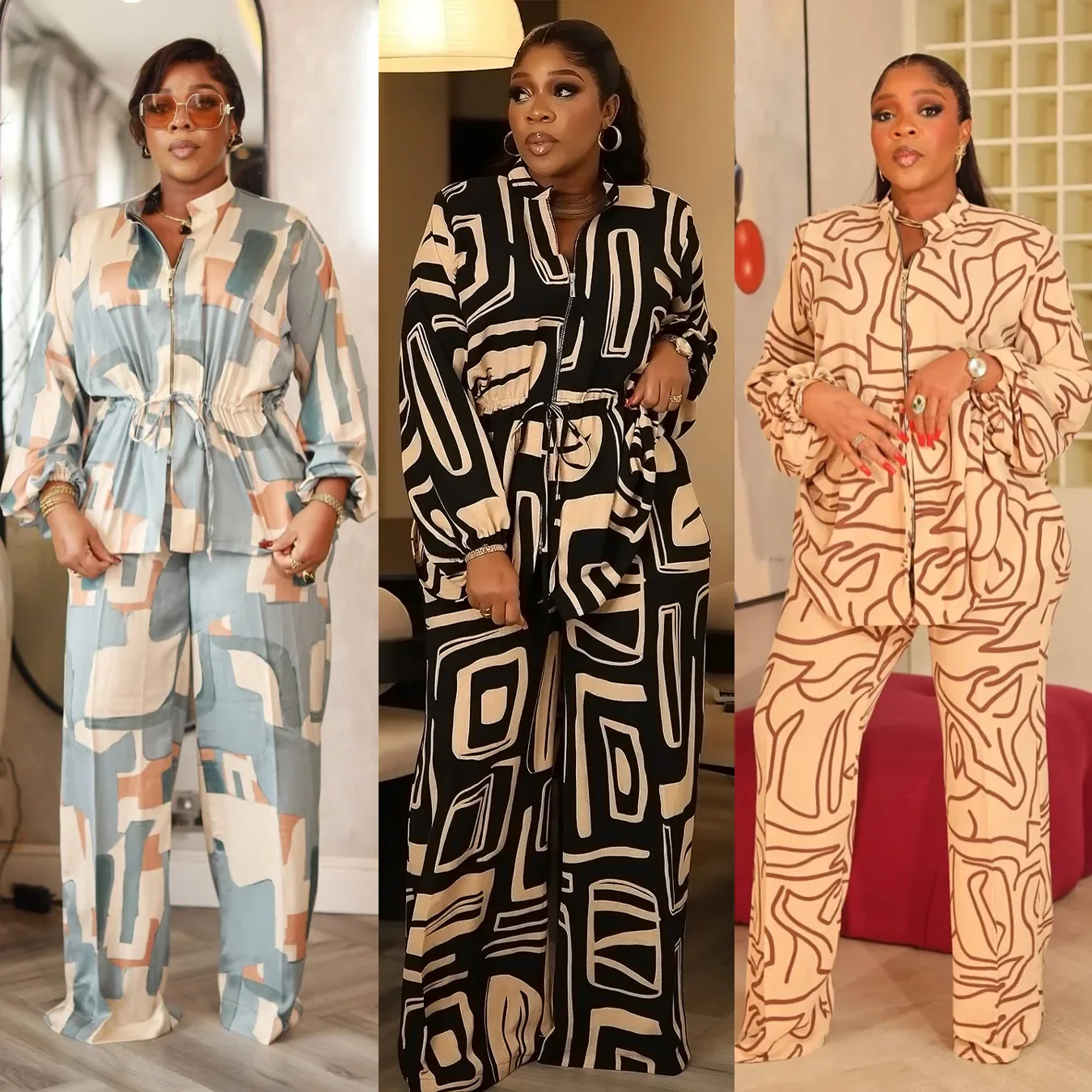

2 Piece Women Sets Dashiki African New Arrival Autumn Winter Matching Sets Two Pieces Sets Top Pants Suits Outfits Clothing