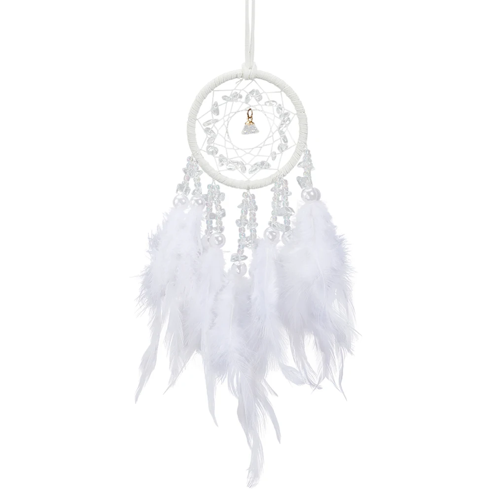 Aesthetic Dream Catcher Boho Dreamcatcher Wall Hanging with Iron Ring White Feathers Chips Vintage Woven Net Dangle Charms