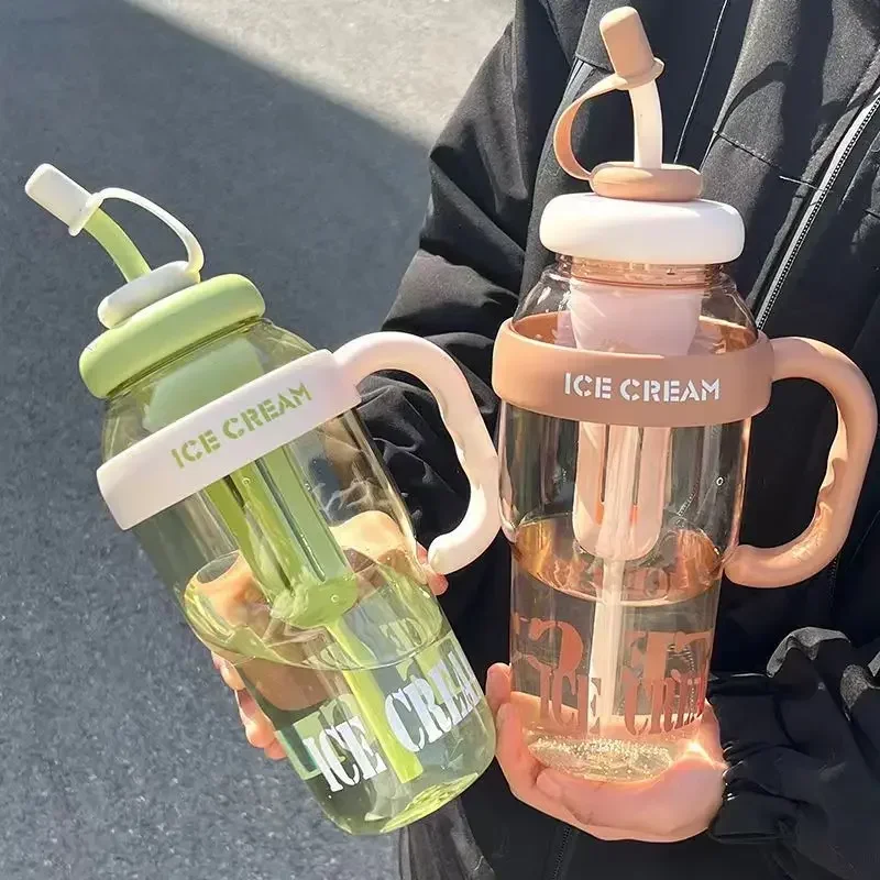 1200ML Plastic Straw Cup Large Capacity Sports Water Bottle With Tea Infuser Milky Tea Cup Lucky Belly Water Cup Drinking Bottle