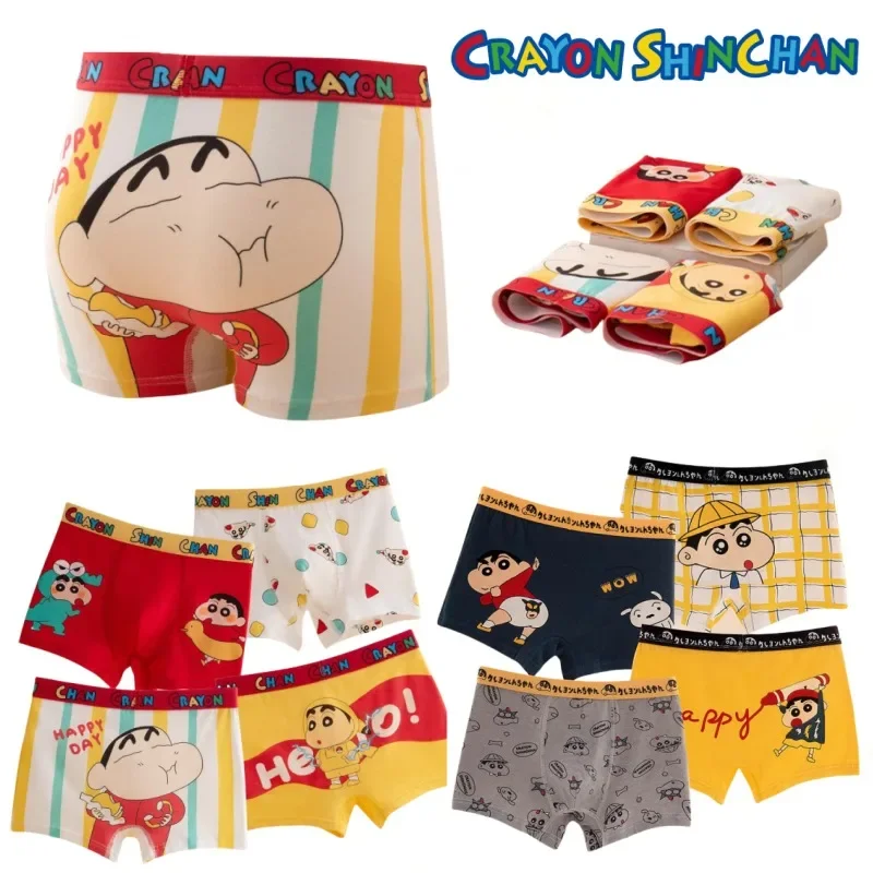 Crayon Boy Shin C-Chan Cotton Boys' Boxer Briefs Cartoon Children's Boxers Breathable Bottoms Pack of Four Soft Comfortable Gift