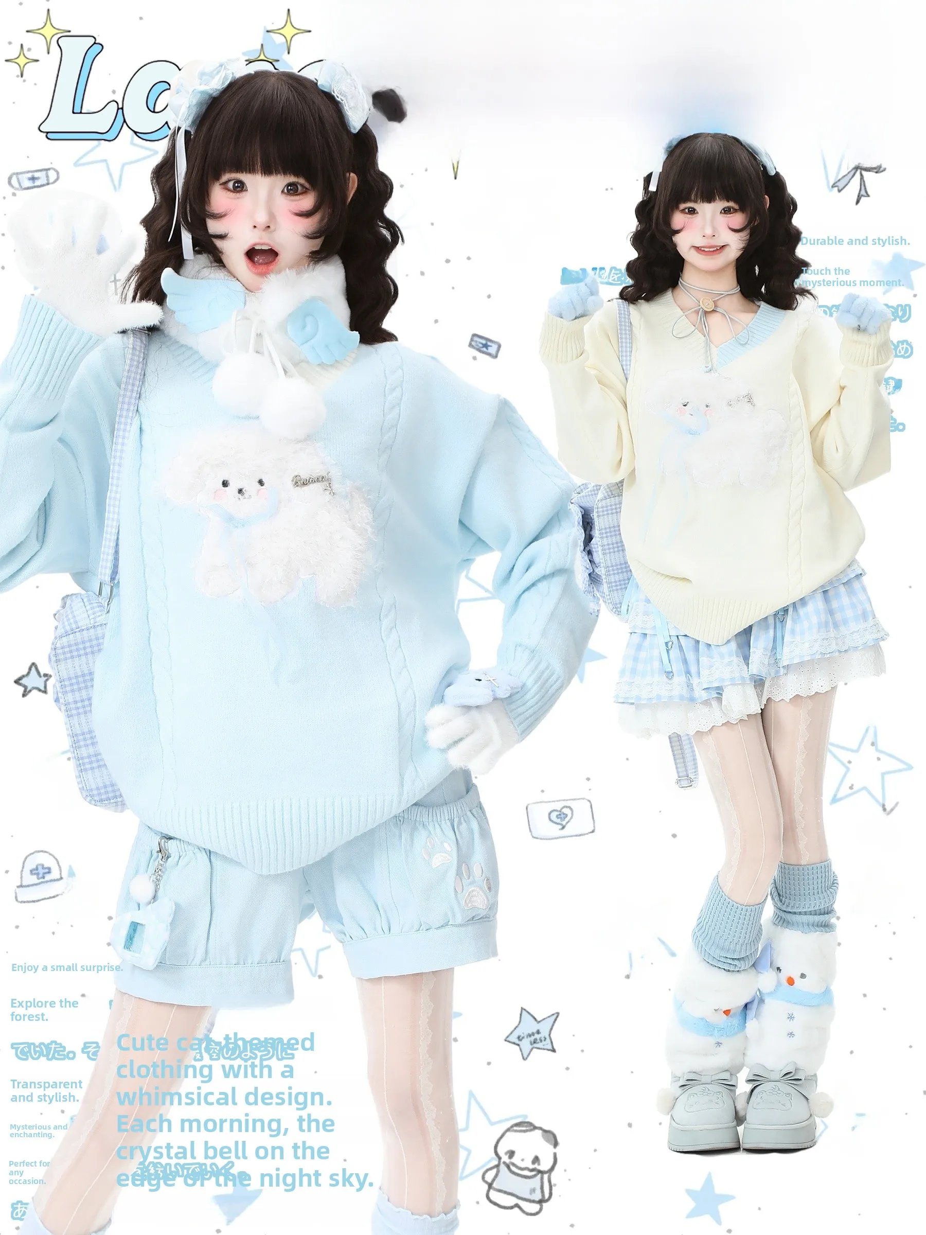 

Blue Ghost Park Languid Park Lazy Sle Высококачественный свитер с вышивкой для собак V-Ne Twist Женский топ Sweet Sle Свободный Fi...