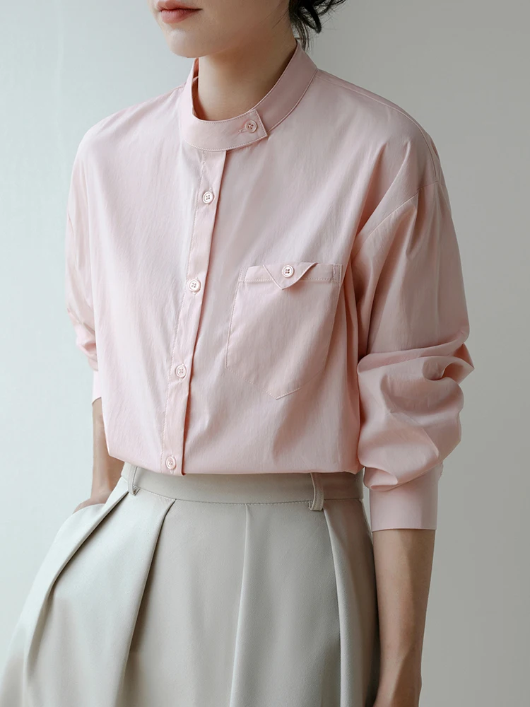 

Elegant Stylish Commute Pink Shirts Women Spring Autumn Turn-Down Collar Button Down Long Sleeve Blouse Office Ladies