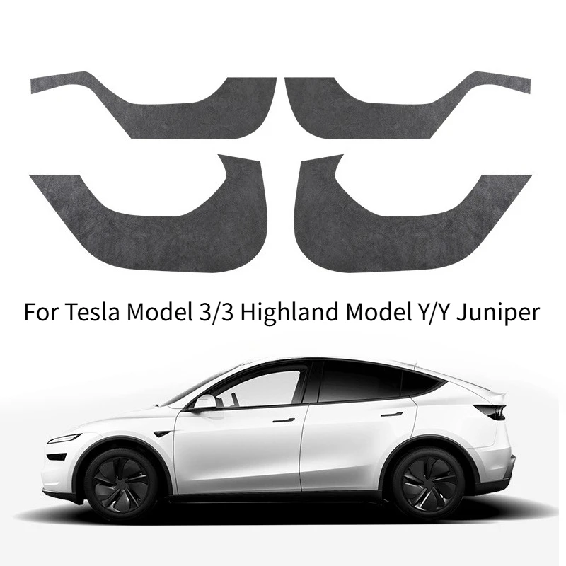 

4 шт., защитная накладка для дверей из алькантары, замша для Tesla Model 3 Model Y Juniper 2017-2025, противогрязная отделка дверей автомобиля