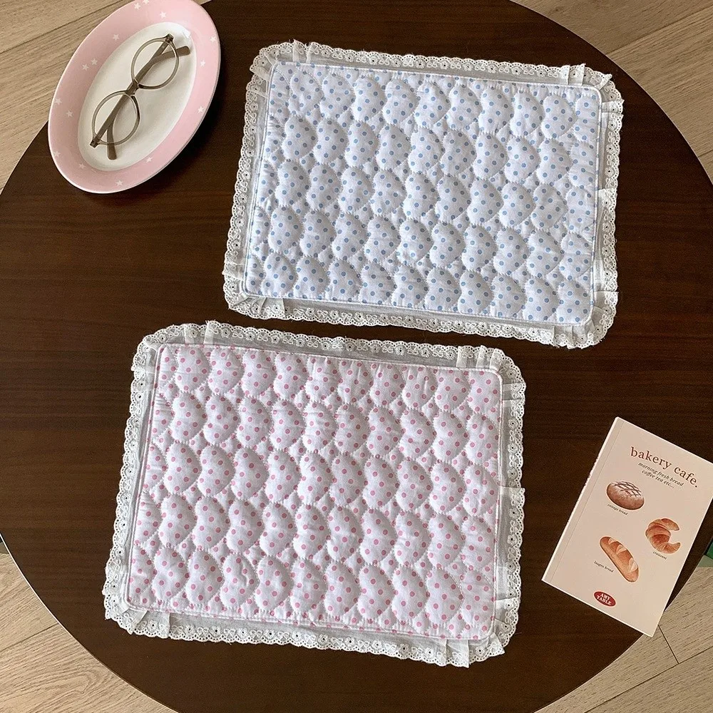 Cute Soft Lace Placemat Flounced Polka Dot Heart Tablecloth Photo Prop Square Decorative Table Mat Table Decor view 3