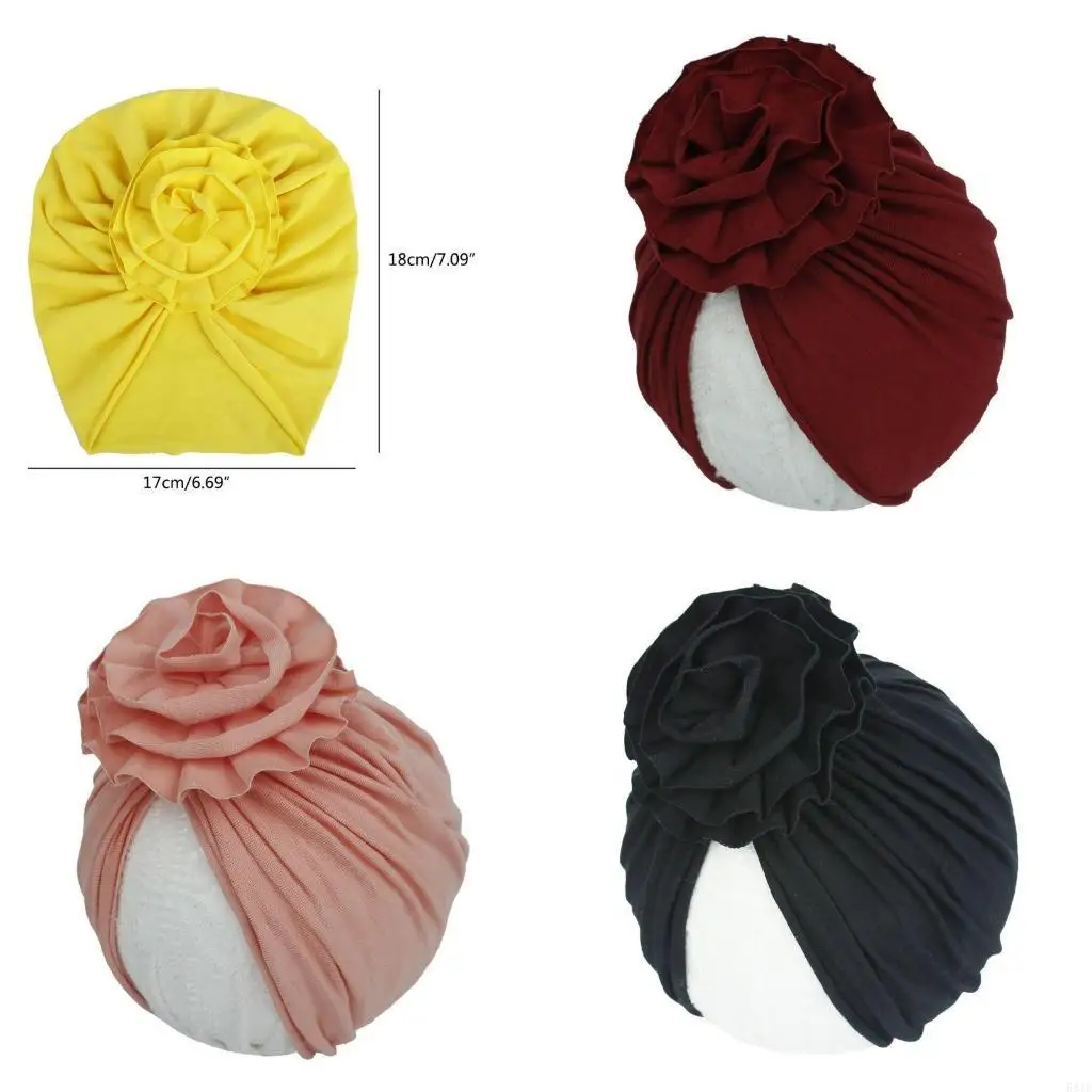 581F Cotton Photography Baby Hat Princess Summer Newborn Baby Girl Bonnet Cap Solid Color Breathable Infant Sun-proof Hat