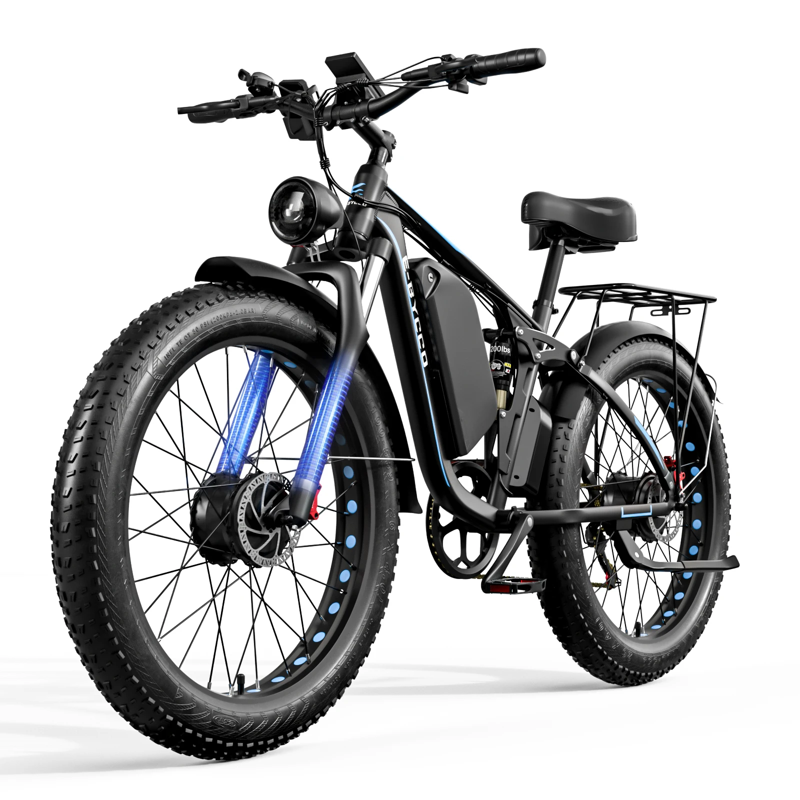 E-BYCCO EB7Pro Elektrofahrrad 52V 23AH Wasserdichter Akku Offroad 26x4.0 Fat Tire Allterrain E-Bike