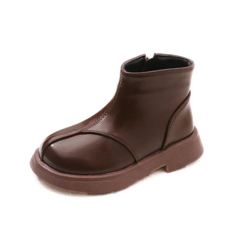 Autumn Winter Children\'s Ankle Booties Fashion Girls Boots Boys Non-Slip Kids Casual Leather Shoes Black Brown fit 2-10T