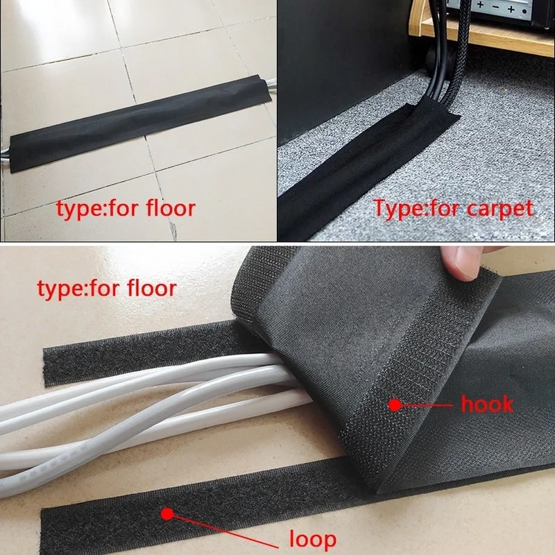 1 Meter Soft Adjustable Hook and Loop Office Desk Wire Cable Cover for Floor/Carpet/Trunk/Desk Office Supplies Home Storage