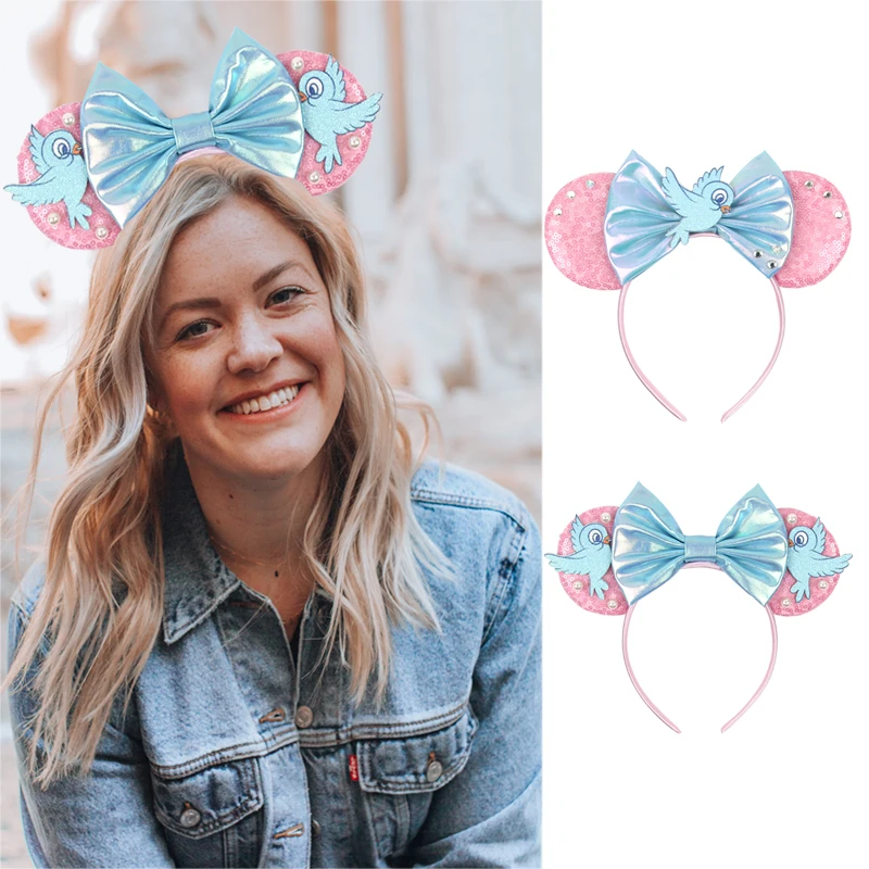 Cinderella Cartoon-Mausohren-Stirnband mit Pailletten und Schleifen für Mädchen, Erwachsene und Kinder, Halloween, DIY-Party, Cosplay, Haaraccessoires, Prinzessinnen-Haarband – Detail 7