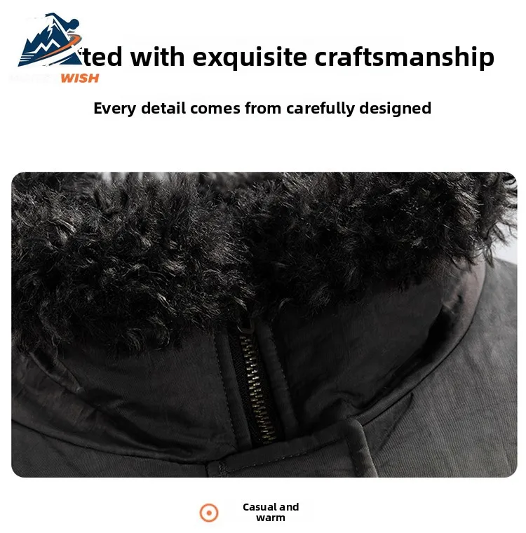 MONEYWISH أسفل سترة 2025 جديد ريترو متعدد الاستخدامات سميكة مكافحة الباردة الدافئة الصوف طوق معطف في الهواء الطلق الشتاء الرجال سستة أسفل معطف #5