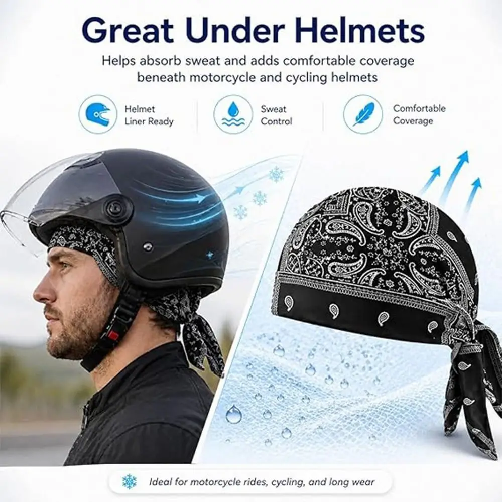 

Lightweight Paisley Print Hijab Caps Breathable Quick Dry Bandana Headscarf Comfortable Adjustable Pirate Hat Running