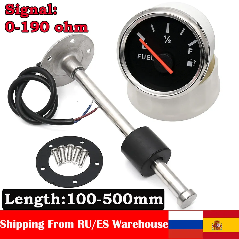 AD 52MM Fuel Level Gauge Oil Tank Level Indicator Meter 0-190 Ohm With Fuel Level Sensor 150MM 200MM 250MM 300MM 350MM 400MM