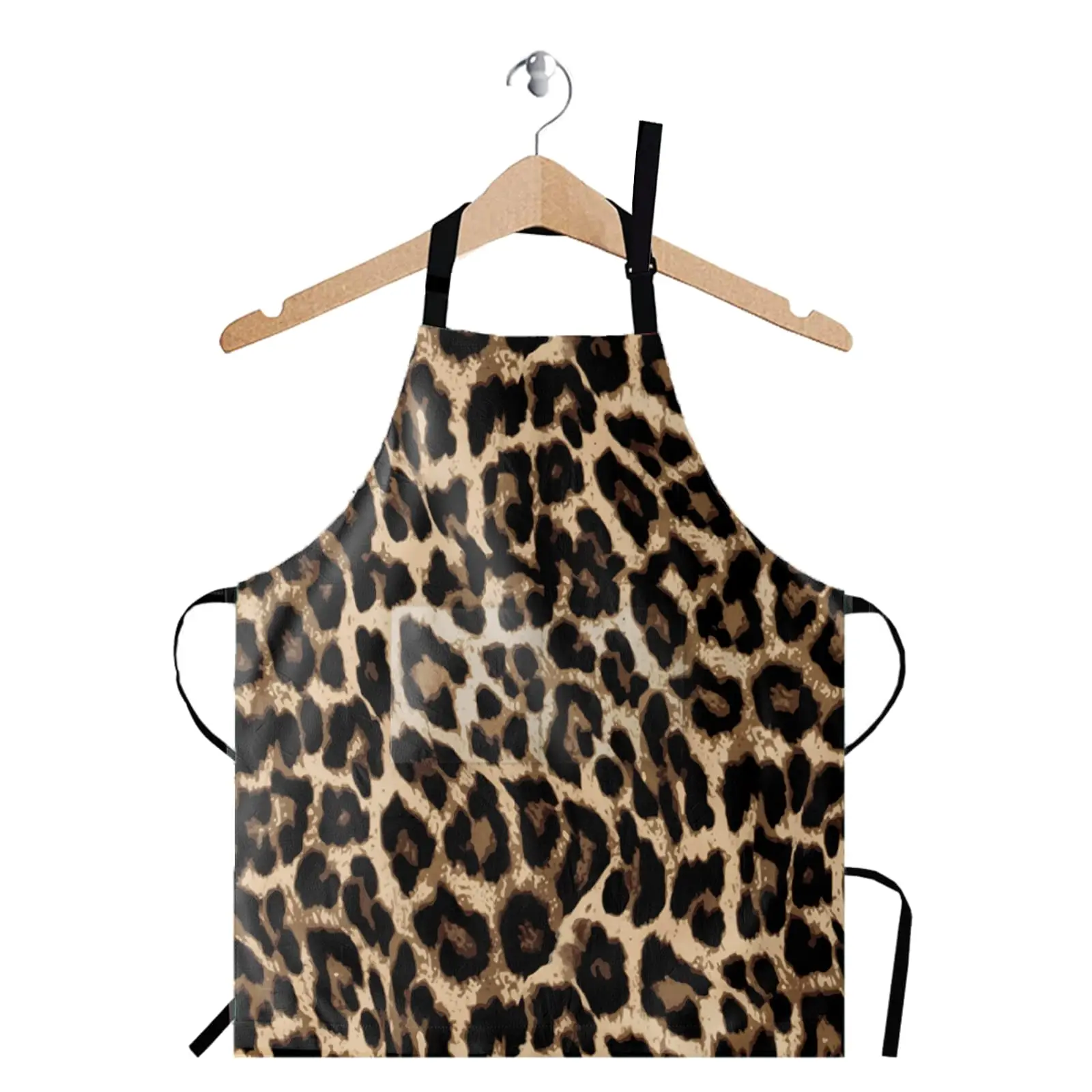 Delantales de piel de leopardo para hombres y mujeres, delantal con bolsillos para cocinar, hornear, cocina, Chef