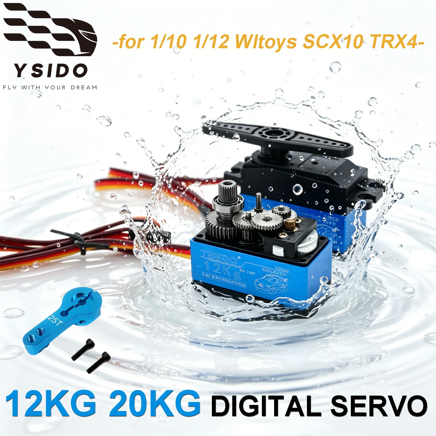 

YSIDO RC Motor 12KG 20KG Digital Servo Waterproof with 25T Arm for 1/10 1/12 Wltoys SCX10 TRX4 RC Drift Racing Car Boat Robot