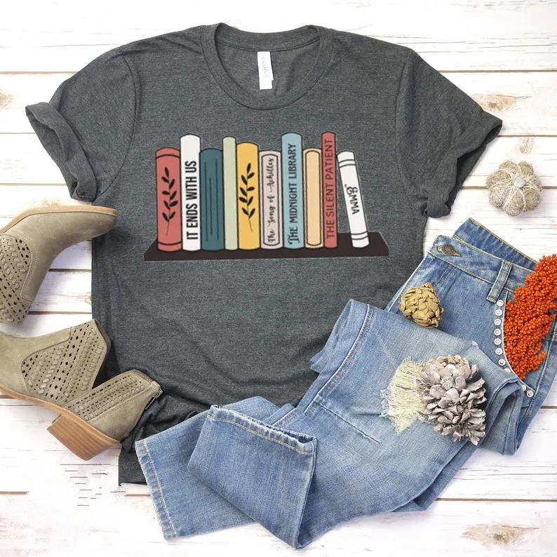 Custom bookshelf sweatshirt merch Personalized books Custom reader Short Sleeve Top Tees O Neck 100% Cotton Streetwear harajuku