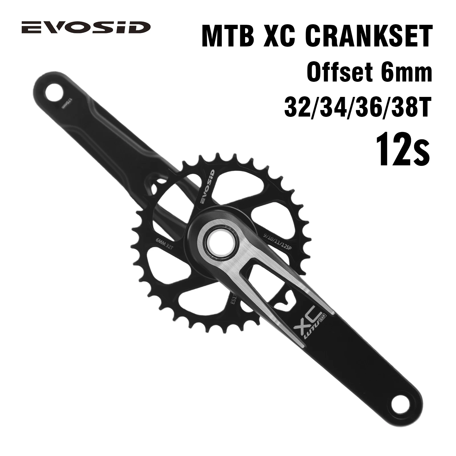 

EVOSID XC MTB Bicycle Crankset 175mm with Bottom Bracket 32T 34T 36T 38T Forged Cranks 24mm Aluminum Alloy Bike Cranks