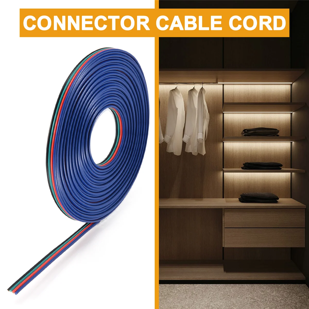 4 Pin Wire Extension Connector Cable Cord For LED RGB Strip 3528 5050 Connector Colourful 5M