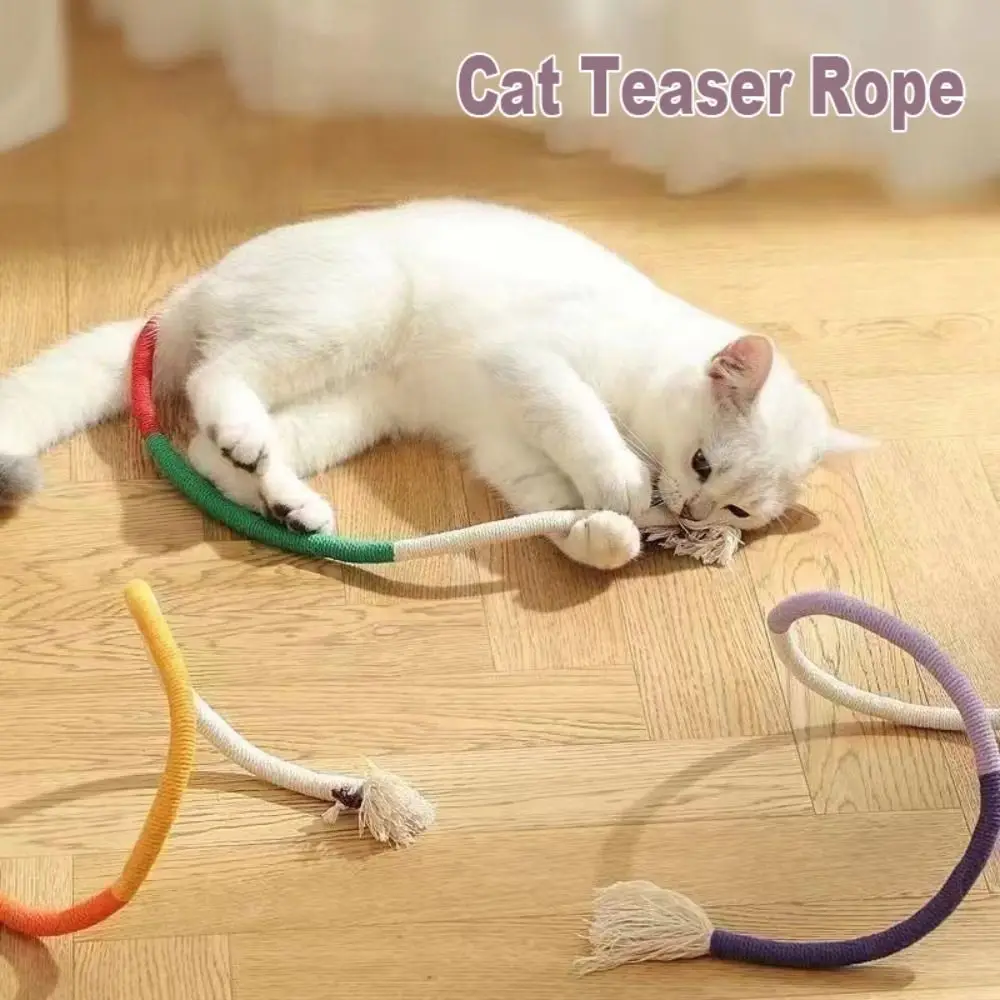 Divertido corda de algodão gato teaser corda aliviar o tédio jogando treinamento gato interativo provocando brinquedos mordida resistente pet mastigar brinquedos