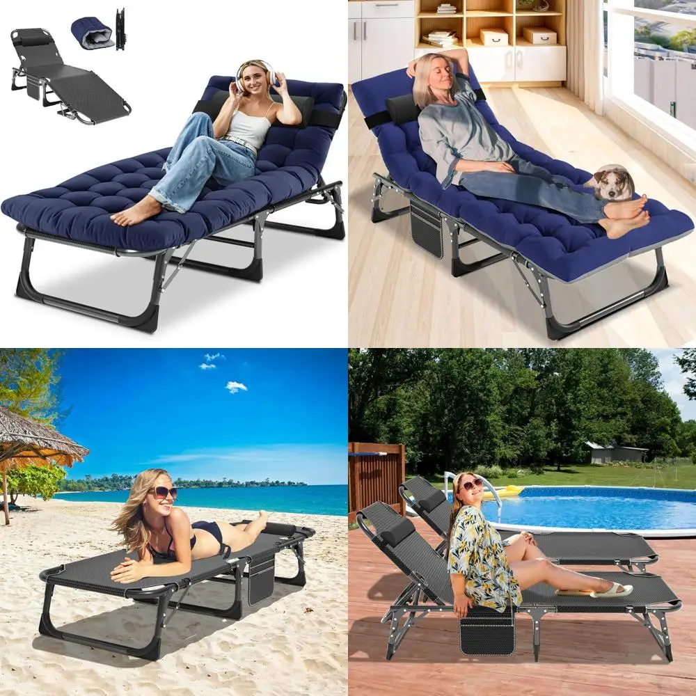 

Heavy-Duty Adjustable 5-Position Folding Chaise Lounge Chair for Outdoor Use, Portable Flat Lay Beach Lounger