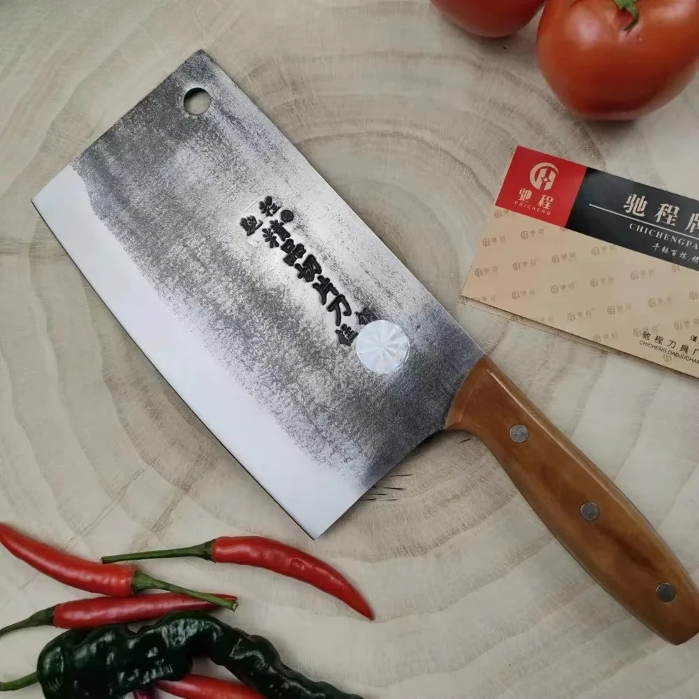 Altmodisches Chinesisches Küchenmesser Extra Scharf Handgeschmiedetes Messer aus Hochkohlenstoffstahl zum Schneiden und Hacken mit Rosenholzgriff