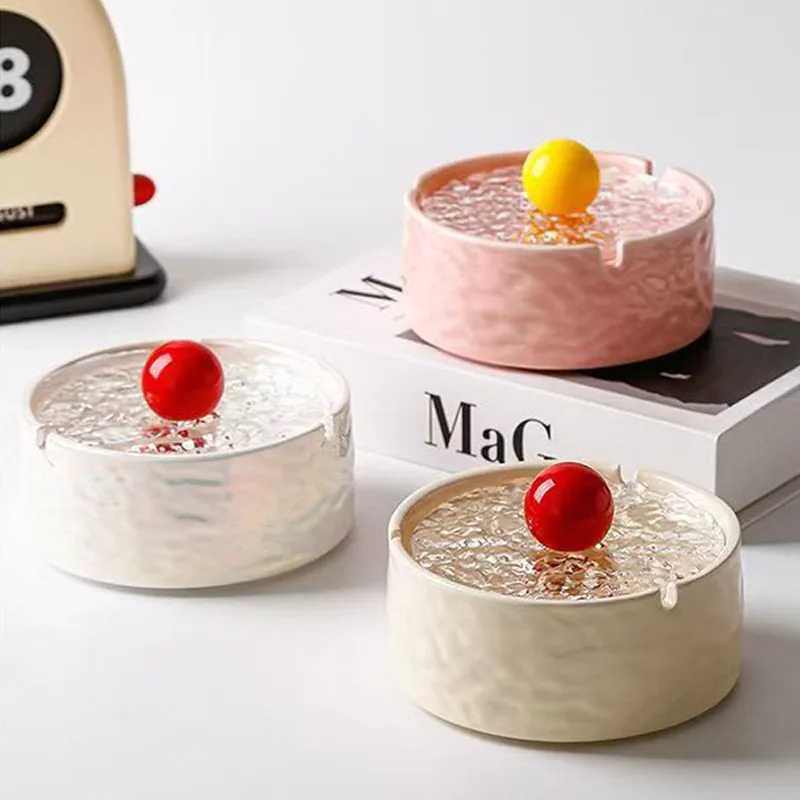 Ceramic Ashtray with Cover Anti-fly Ash Household Living Room Light Luxury High Value Creative Ashtray
