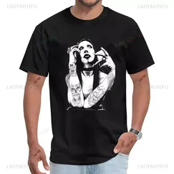 Fashion Marilyn Manson T-Shirt Brand Music Women Ladies Short Sleeve T Shirt Retro Washing Homme Unisex Tops Wear Streetwear Tee