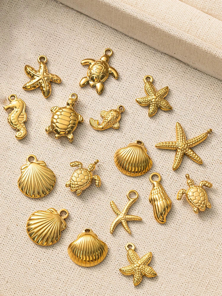 10 stuks roestvrijstalen zomerstrandbedels zeester schelp conch hangers voor DIY armband ketting oorbellen sieraden maken - afbeelding 2