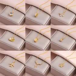 New Fashion Sweet Sexy 18K Gold Plated Zircon Crystal Pendant Necklaces For Women Female Stainless Steel Clavicle Chain Jewelry