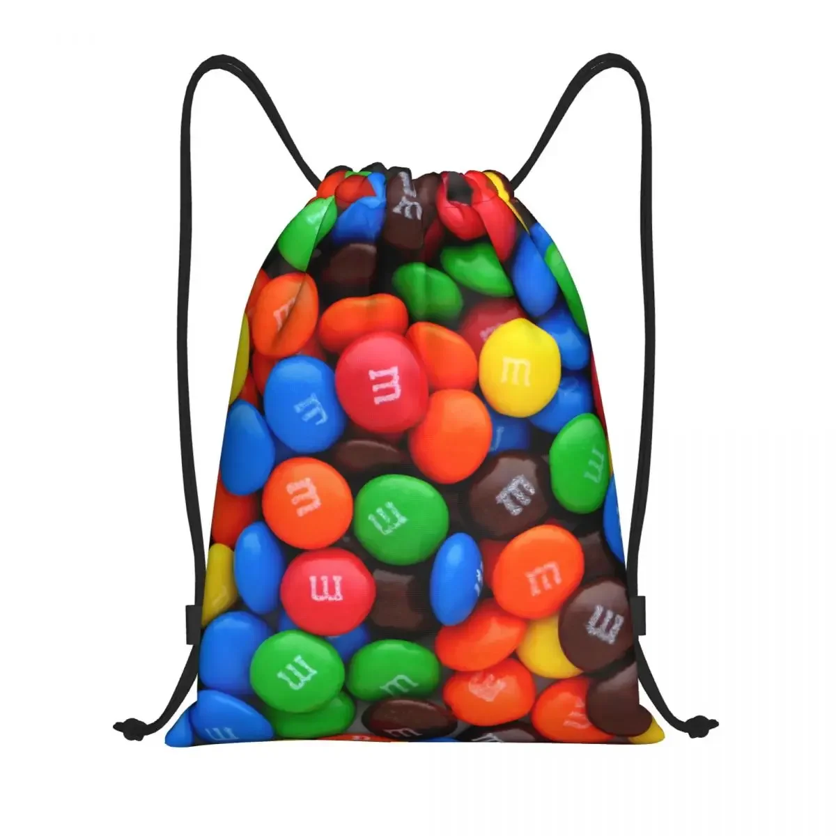 Custom M&M's Chocolate Candy Drawstring Bag for Training Yoga Backpacks Women Men Sports Gym Sackpack