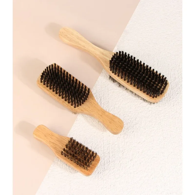 1PC Men Boar Bristle Hair Brush S/M/L Natural Wooden Wave Brush for Male Beard Hairbrush Dual-purpose Double-sided Beard Brush