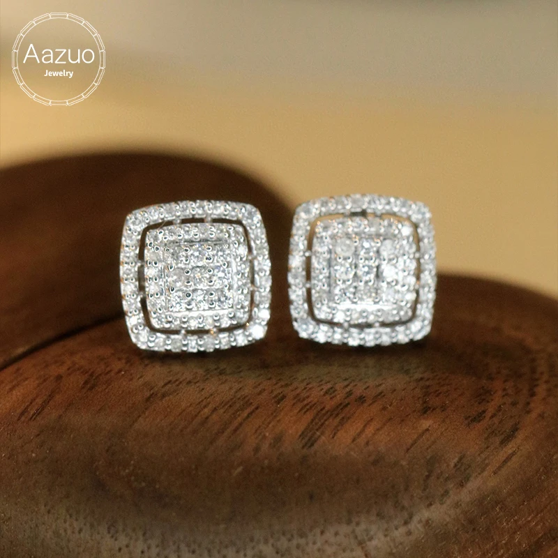 Aazuo Luxury life Jewely 18K White Gold Real Natrual Diamond 0.50ct Classic Square Stud Earrings Gifted For Women Senior Banquet