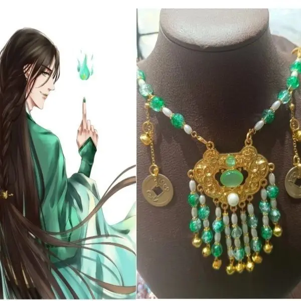 

TGCF Qi Rong Necklace Cosplay Handmade qirong Tassel Ancient Style Anime green Necklace
