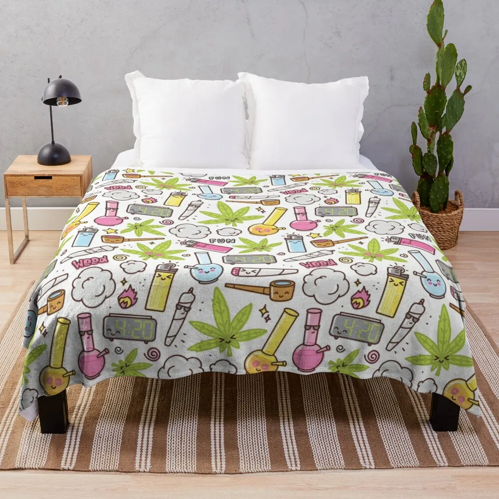 

Cute Kawaii Marijuana 420 Pattern Throw Blanket Blanket For Baby Camping Blanket Quilt Blanket