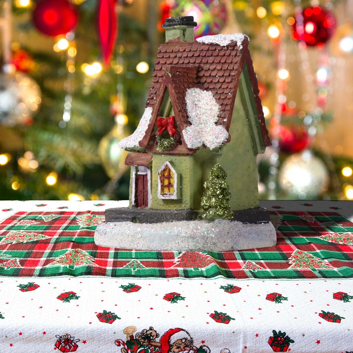 

1Pcs Christmas Luminous LED Light Resin Small Villa Snow Scene Desktop Ornament Xmas Party Decoration Warm Cozy