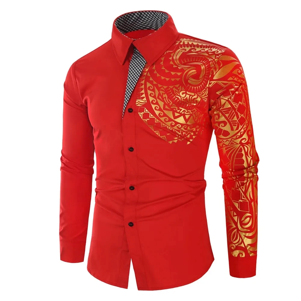 2026 Men's Brand Shirt, Luxury Gold High Quality Long Sleeve Shirts,  Business White Black Men Dress Prom Social Print Shirts