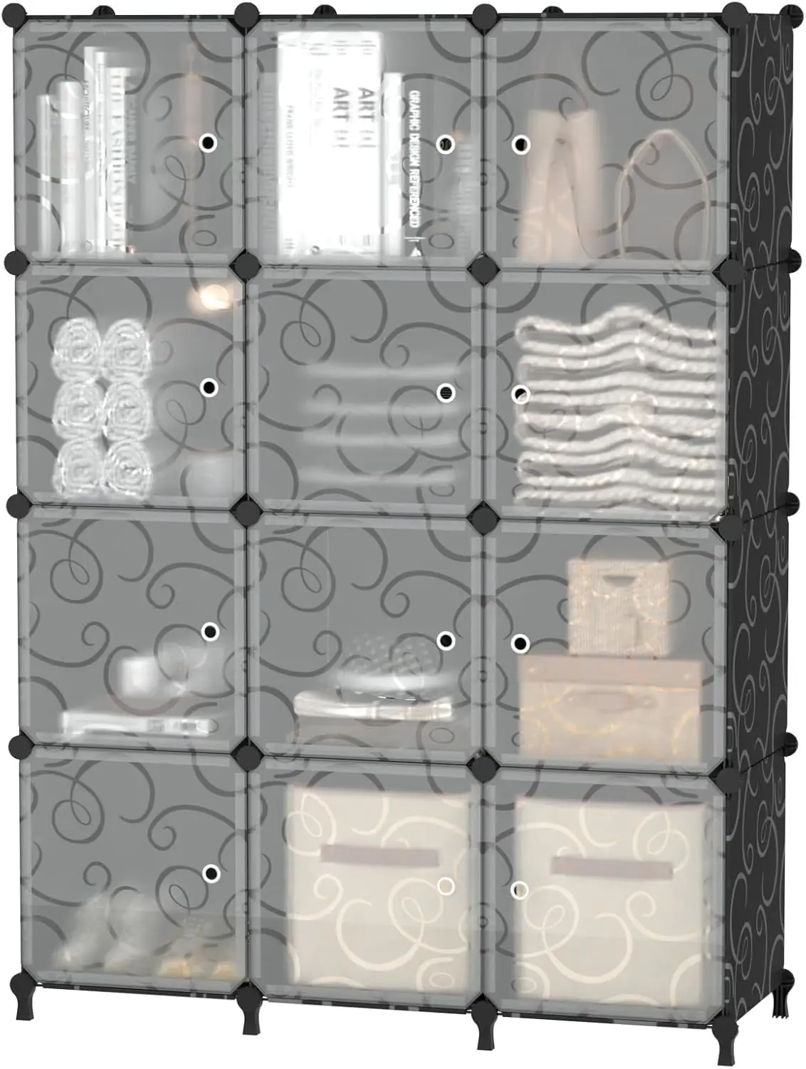 

12 Cube Storage Organizer with Doors, DIY Plastic Closet Shelf, Modular Bookshelf, Stackable Shelving Rack for Bedroom, Livin
