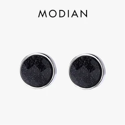Modian New Arrival 100% 925 Sterling Silver Black Opal Sparkling Stud Earrings For Women Valentine's Day Silver Jewelry