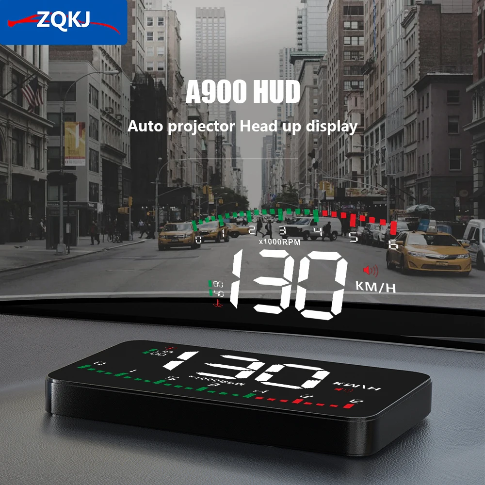 ZQKJ A900 OBD2 HUD Car Head Up Display Smart Auto Digital Speedometer Windshield Projector Over Speed Alarm Water Temp RPM Km/h