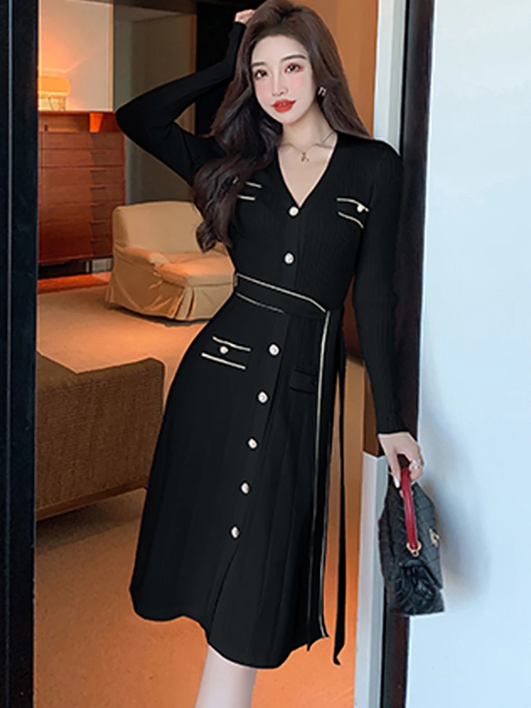 Otoño Invierno blanco de punto de un solo pecho vestido Midi mujeres elegante vendaje ceñido al cuerpo vestido de fiesta 2025 moda coreana vestido Casaul