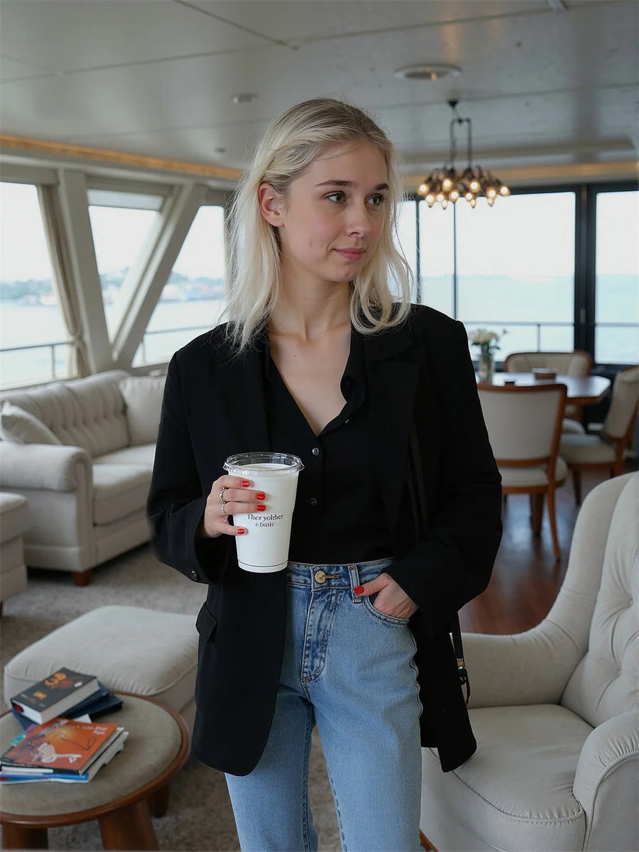 

Solid Single Breasted Classic Blazers For Woman Clothes Women Fitting Retro V-Neck Turn-Down Mid-Length Covered Cuff Embroidery