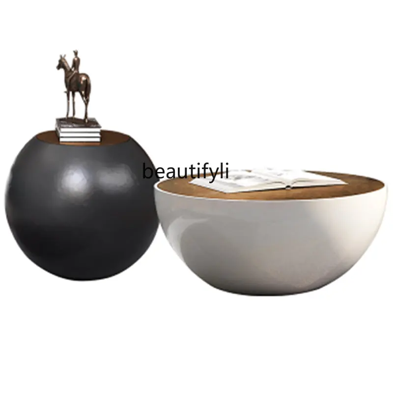 

yj Nordic High-End Low round Tea Table Combination Modern Minimalist Style Tea Table Black and White Large Bowl Coffee Table