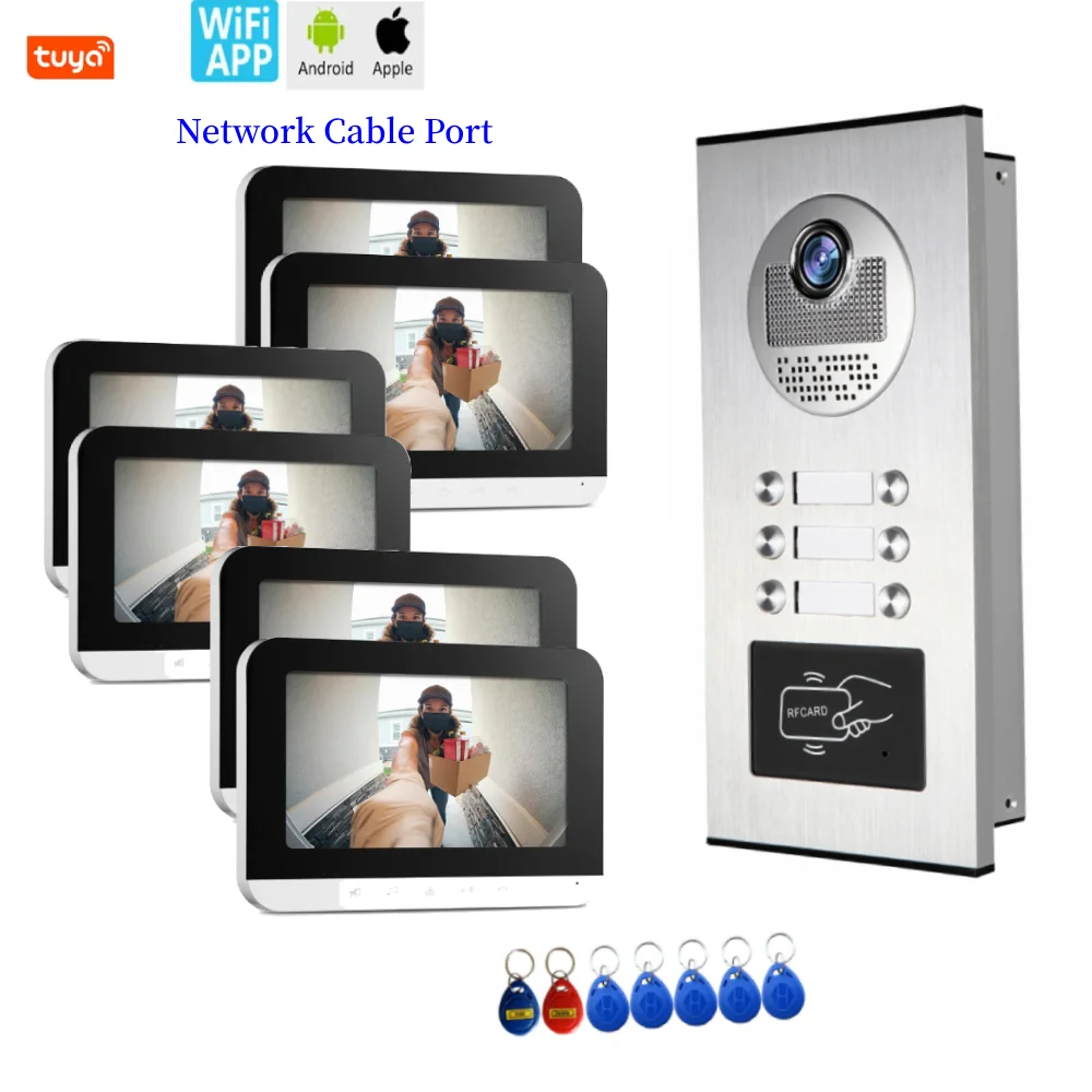 TUYA WiFi ロック解除ビデオドアベルドアホンインターホンナイトビジョンネットワークケーブルポート 2-6 ユニットアパートカメラドアベルキット