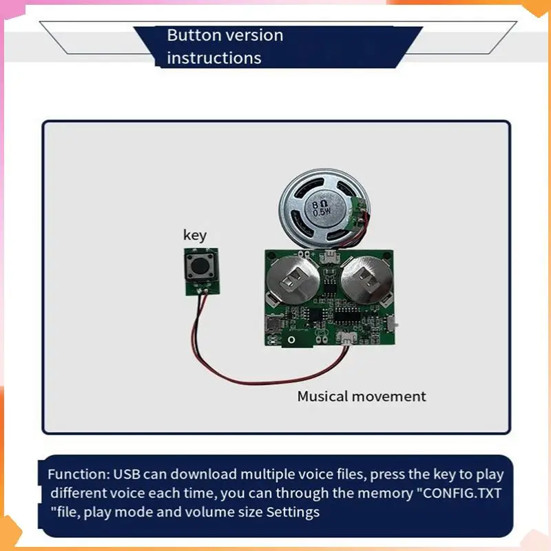 B94A 2X Beschreibbare Sound Modul Taste Control Sound Chip 8M MP3 WAV Musik Voice Player Programmierbare Bord Mit Lautsprecher