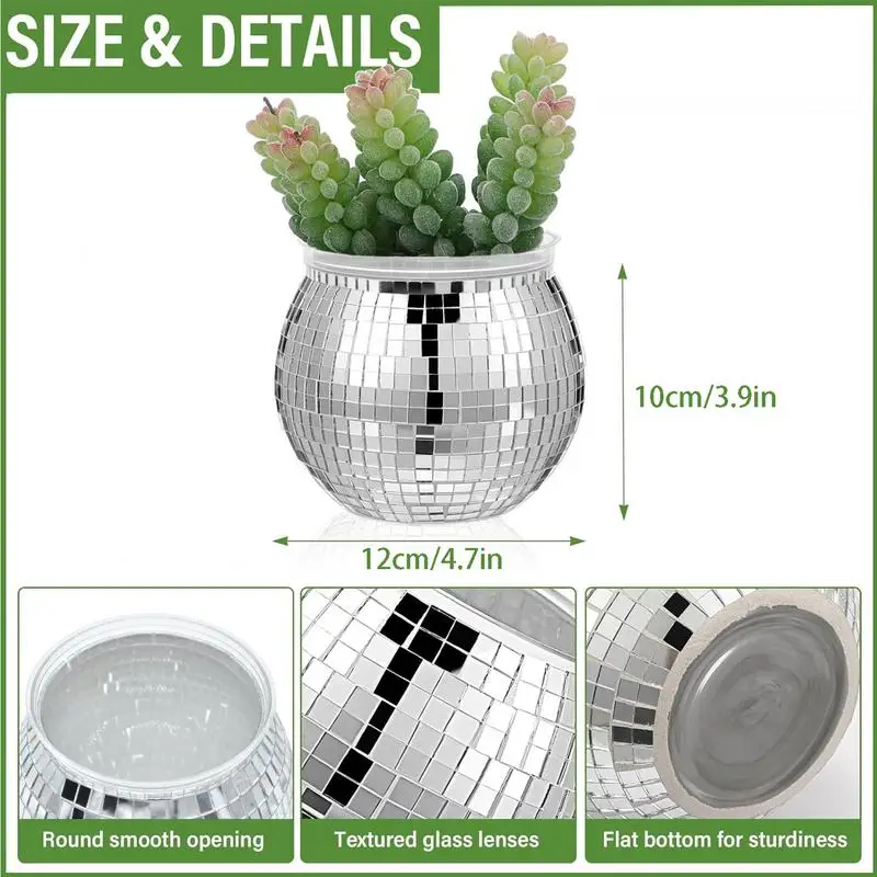 Mini Disco Ball Flower Pot Disco Ball Flower Vase Disco Planter Disco Ball Plant Holder Disco Planter Silver Mirror Glass Decor