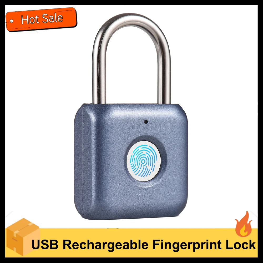 Mini Fingerprint Padlock USB Rechargeable Fingerprint Lock 20 Fingerprints IPX2 Splashproof Anti-Theft Security Padlocks